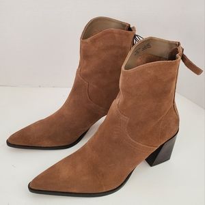NWOT Zara Cowboy Split Suede Leather Heeled Ankle Boots Size 7.5